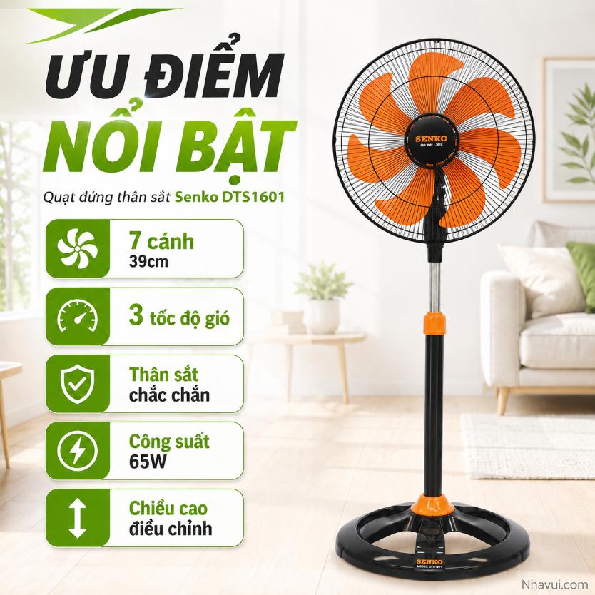 Quạt đứng thân sắt Senko DTS1601 7 cánh 39cm